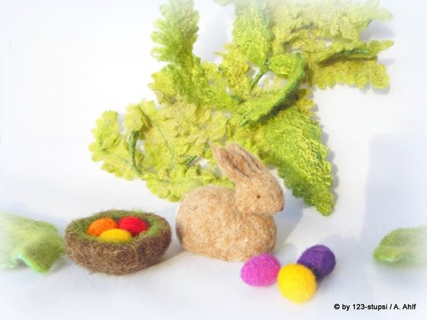 Hase & Nest mit Ostereiern - für den Jahreszeitentisch (4035)