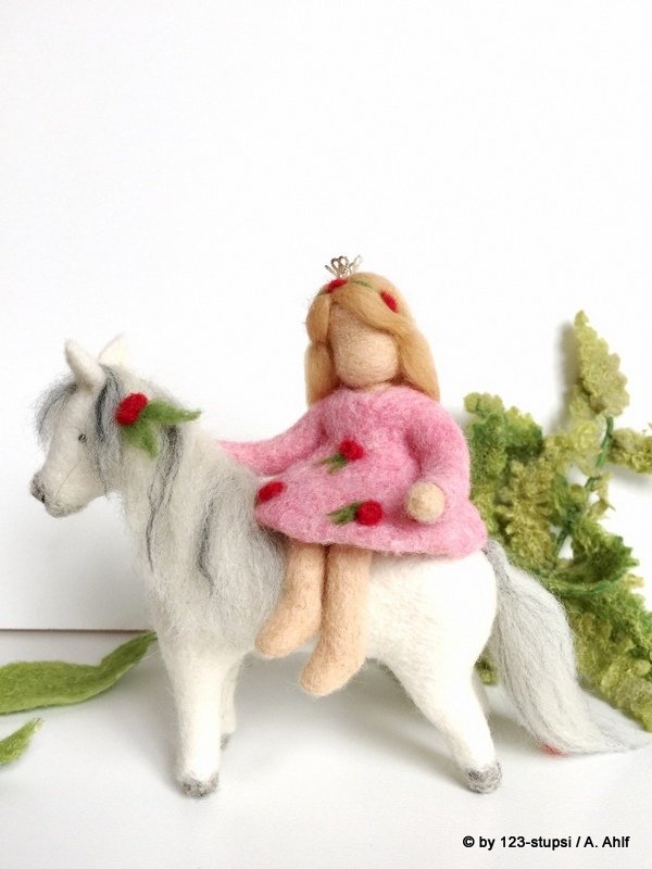 Pferd mit Elfen-Prinzessin im Rosa Kleid - Jahreszeitentisch - Puppenspiel - Einschulung (4015(5)