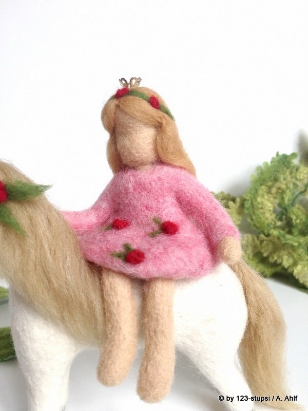 Pferd mit Elfen-Prinzessin im Rosa Kleid - Jahreszeitentisch - Puppenspiel - Einschulung (4015(6)