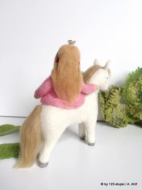 Pferd mit Elfen-Prinzessin im Rosa Kleid - Jahreszeitentisch - Puppenspiel - Einschulung (4015(6)